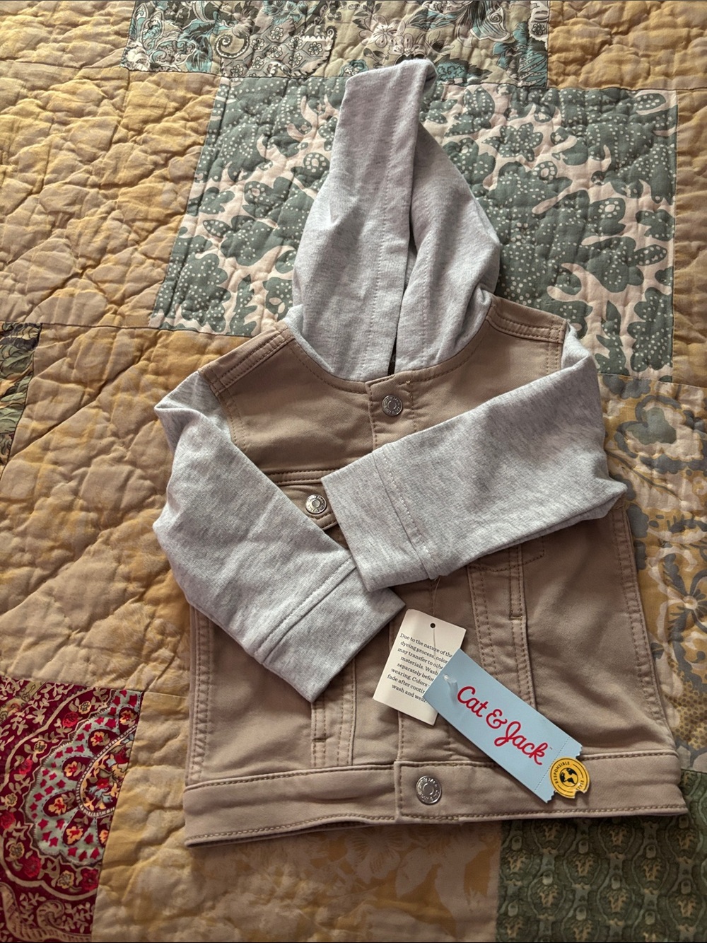 Cat & Jack Two-Tone Hooded Jacket in Tan and Light Gray